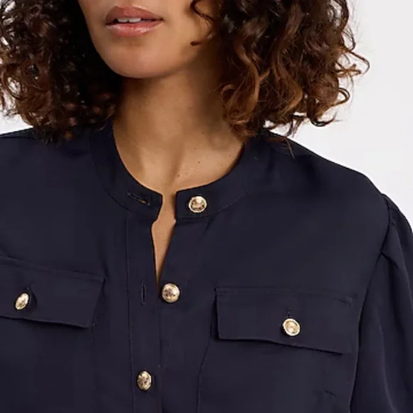 Balloon Sleeve Novelty Button Front Pockets Shirt - Picture 2 of 3